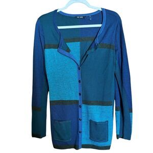 NIC+ZOE Cardigan Women Medium Multicolor Plaid Art To Wear Button Sweater Pocket